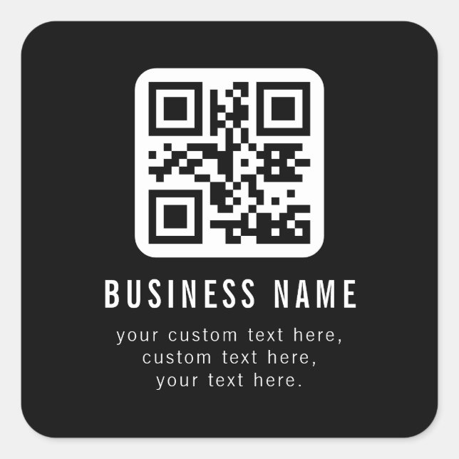 Pegatina Cuadrada Customizable QR Code & Editable Text Design (Anverso)