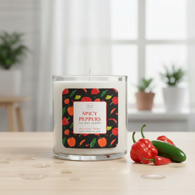 Pegatina Cuadrada Customizable Spicy Peppers Soy Wax Candle Label (Subido por el creador)
