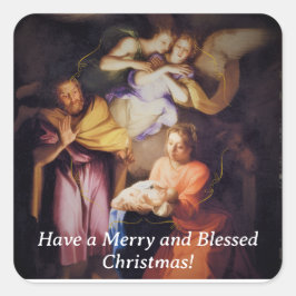 Pegatina Cuadrada Customizable Vintage Nativity Christmas 