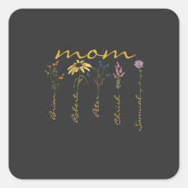 Pegatina Cuadrada Customized mom children name flower