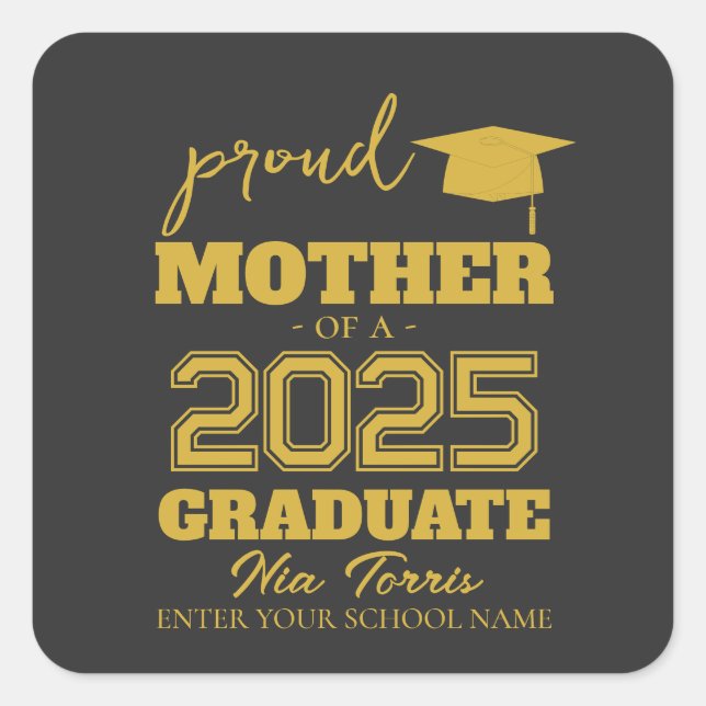 Pegatina Cuadrada Customized proud mother of a graduate 2025 (Anverso)