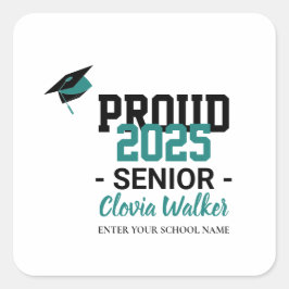 Pegatina Cuadrada Customized proud school senior graduate