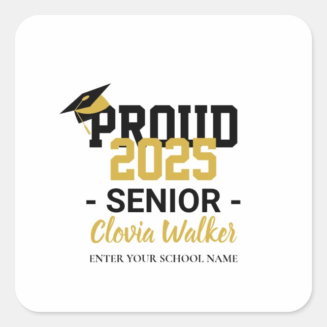 Pegatina Cuadrada Customized proud school senior graduate (Anverso)