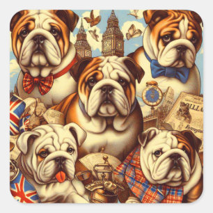 Pegatina Cuadrada Cuta pintura de Bulldog en inglés