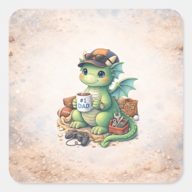 Pegatina Cuadrada Cute #1 Dad Dragon Square Sticker (Anverso)