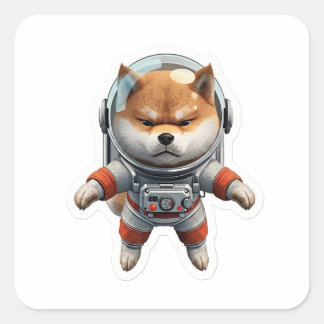 Pegatina Cuadrada Cute 3D Shiba Inu Astronaut Space Dog Vinyl Sticke