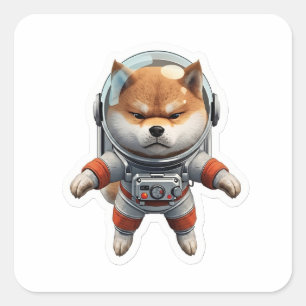 Pegatina Cuadrada Cute 3D Shiba Inu Astronauta Perro Espacial Vinyl 