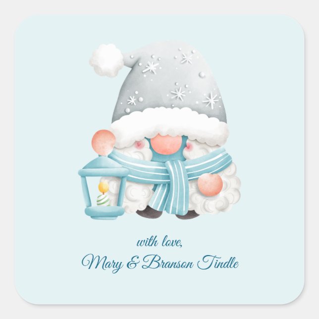Pegatina Cuadrada Cute acuarela Vintage Navidad Winse Gnome (Anverso)