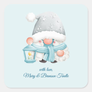 Pegatina Cuadrada Cute acuarela Vintage Navidad Winse Gnome