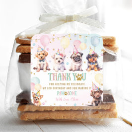 Pegatina Cuadrada Cute Adorable Cuppy Perros Globos Fiesta de Cumple