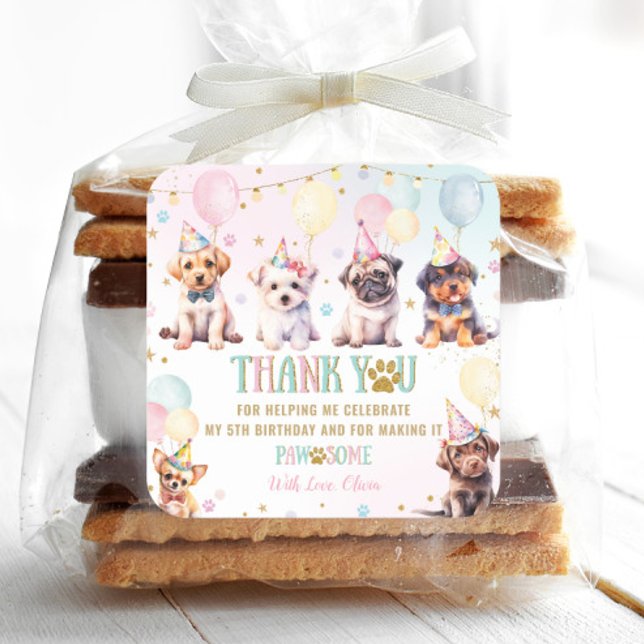 Pegatina Cuadrada Cute Adorable Cuppy Perros Globos Fiesta de Cumple (Subido por el creador)