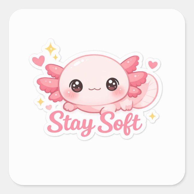 Pegatina Cuadrada Cute Aesthetic Axolotl (Anverso)