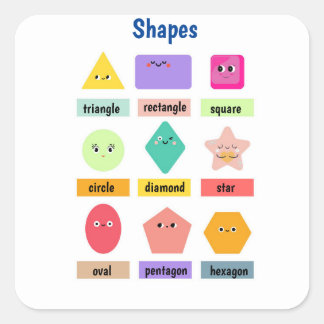 Pegatina Cuadrada Cute and Colorful Learn Your Shapes
