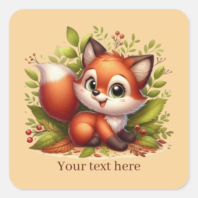 Pegatina Cuadrada Cute animal amor zorro personalizable  (Anverso)