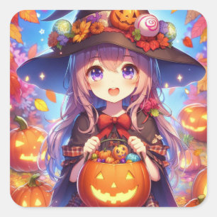 Pegatina Cuadrada Cute Anime Halloween Witch