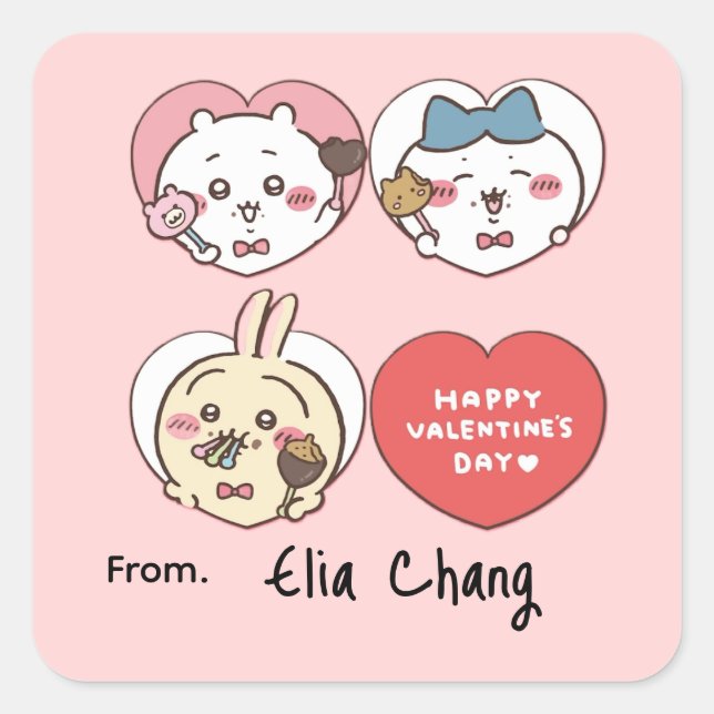 Pegatina Cuadrada Cute anime  kawaii valentine sticker (Anverso)