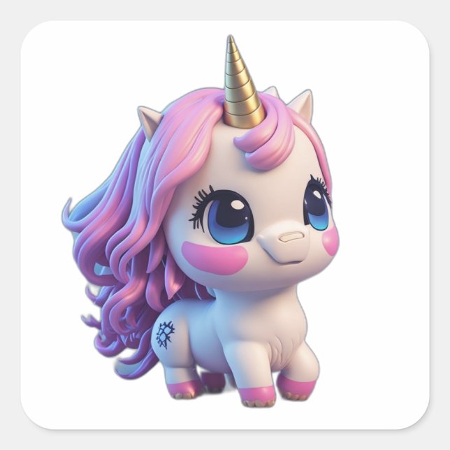 Pegatina Cuadrada Cute Anime Personalizado Unicorn (Anverso)