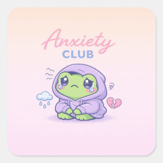 Pegatina Cuadrada Cute Anxiety Club Frog Introvert Hoodie Cartoon