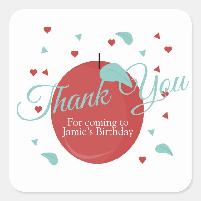 Pegatina Cuadrada Cute Apple Confetti cumpleaños Verde azulado rojo (Anverso)