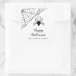 Pegatina Cuadrada Cute Araña Negra Feliz Halloween