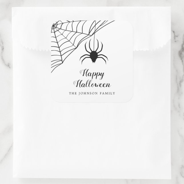 Pegatina Cuadrada Cute Araña Negra Feliz Halloween  (Bolso)