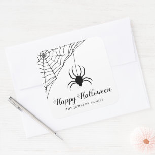 Pegatina Cuadrada Cute Araña Negra Feliz Halloween