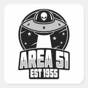 Pegatina Cuadrada Cute Area 51 Alien Spacehip Retro