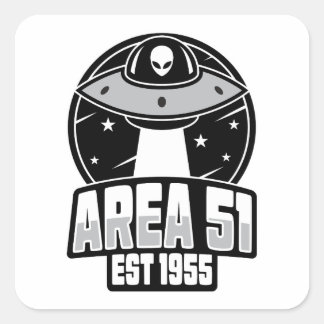 Pegatina Cuadrada Cute Area 51 Alien Spacehip Retro