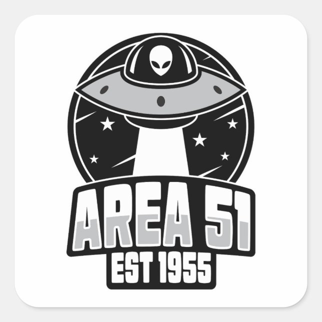 Pegatina Cuadrada Cute Area 51 Alien Spacehip Retro (Anverso)