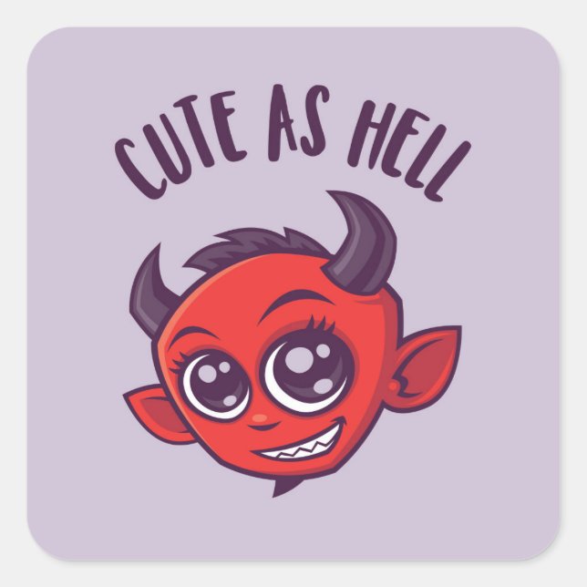 Pegatina Cuadrada Cute as Hell Devil con texto oscuro (Anverso)