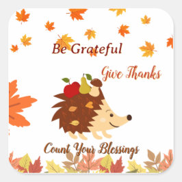 Pegatina Cuadrada Cute Autumn Hedgehog Fall Harvest Sticker