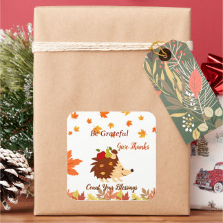 Pegatina Cuadrada Cute Autumn Hedgehog Fall Harvest Sticker