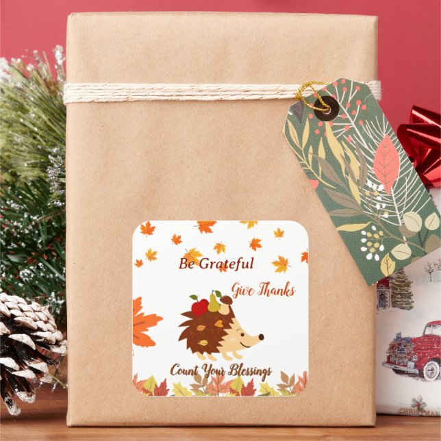Pegatina Cuadrada Cute Autumn Hedgehog Fall Harvest Sticker (Vacaciones)