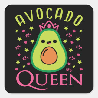 Pegatina Cuadrada Cute Avocado Queen with Heart Keto Girl Cooking 