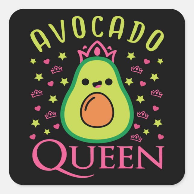 Pegatina Cuadrada Cute Avocado Queen with Heart Keto Girl Cooking  (Anverso)