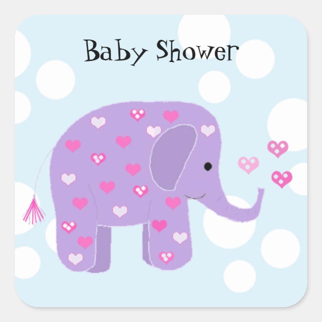 Pegatina Cuadrada Cute Baby Elephant Baby Shower (Anverso)