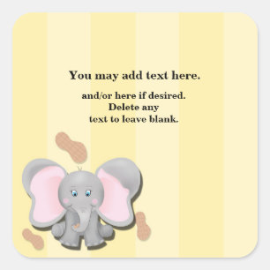 Pegatina Cuadrada Cute Baby Elephant Cacahuetes Sticker de Cumpleaño