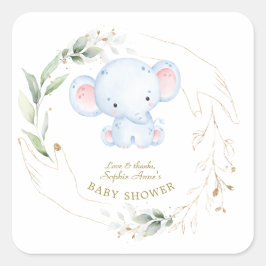 Pegatina Cuadrada Cute Baby Elephant Jungle Greeneration Baby Shower