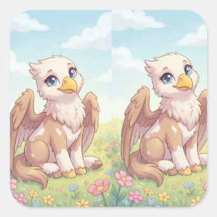 Pegatina Cuadrada Cute Baby Griffin Sticker Fantasía Caprichosa