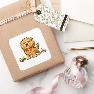 Pegatina Cuadrada Cute Baby Leo Zodiac Sticker – Kawaii Golden Lion