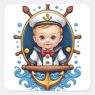 Pegatina Cuadrada Cute Baby Sailor