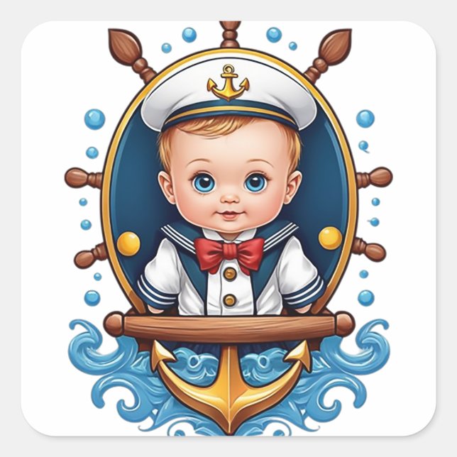 Pegatina Cuadrada Cute Baby Sailor (Anverso)