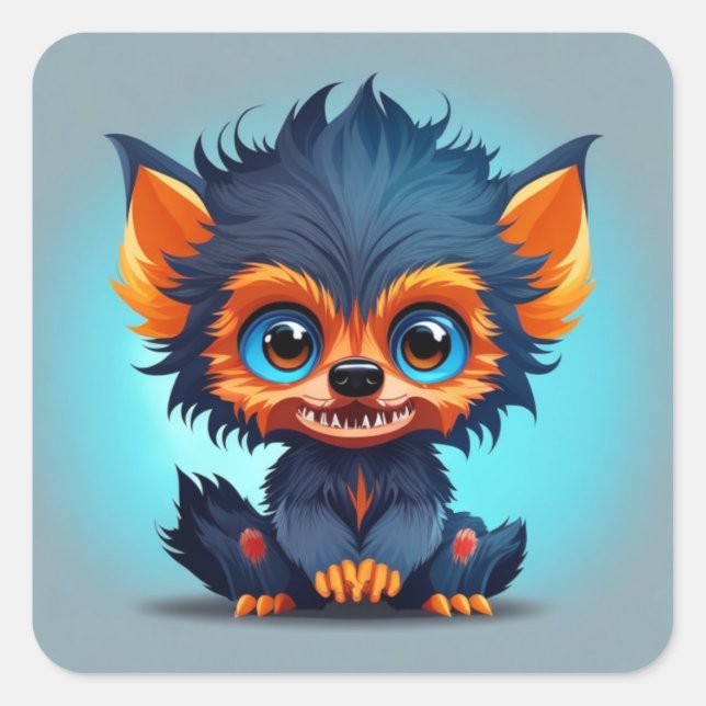 Pegatina Cuadrada Cute Baby Werewolf (Anverso)