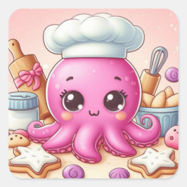 Pegatina Cuadrada Cute baking octopus square sticker