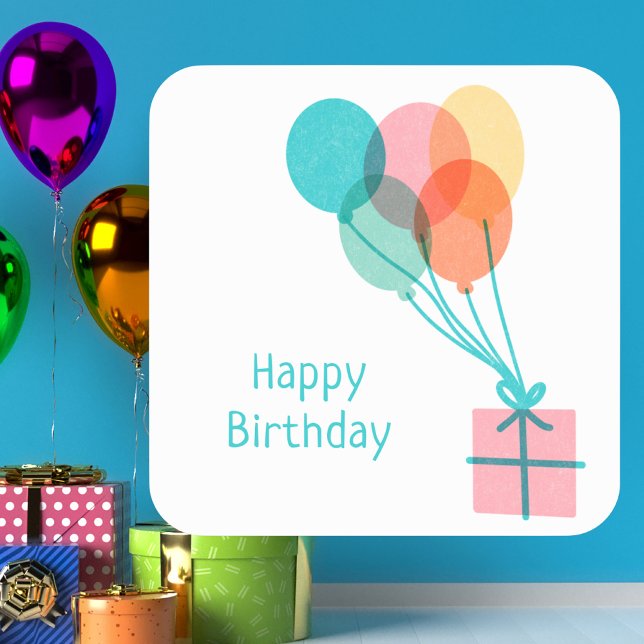 Pegatina Cuadrada Cute Balloon Happy Birday (Subido por el creador)