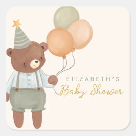Pegatina Cuadrada Cute Bear Baby Shower