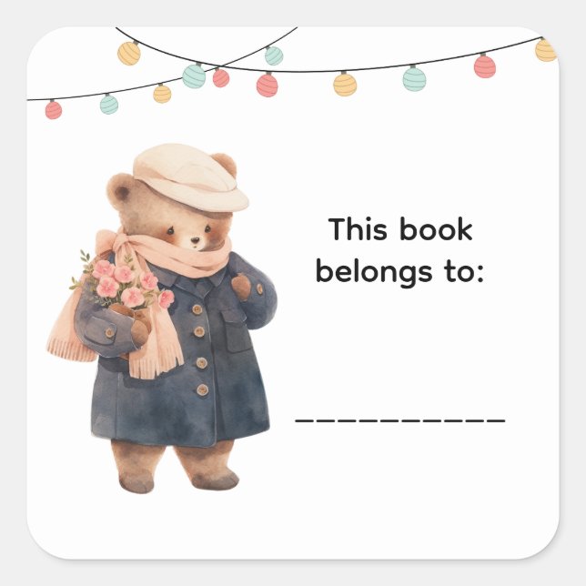 Pegatina Cuadrada Cute Bear Book Labels (Anverso)