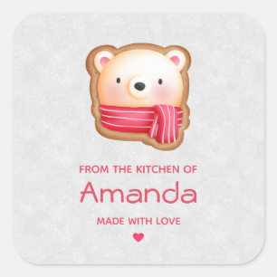 Pegatina Cuadrada Cute Bear Face Red Scarf & Rosy Cheeks Kitchen