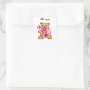 Pegatina Cuadrada Cute bear in love full of love