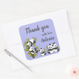 Pegatina Cuadrada Cute Bear Pandas Fiesta Niño Regalo de cumpleaños 